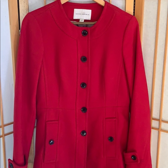 banana republic red coat with black buttons - Picture 3 of 9